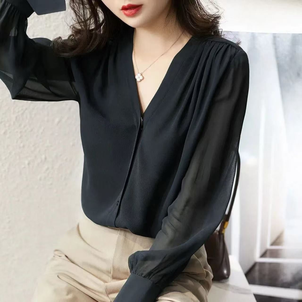 women blouse lady casual shirts girls casual long sleeve tops office lady top
