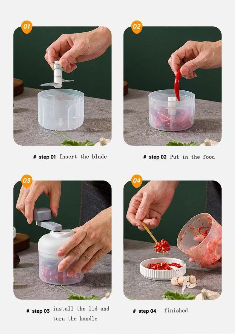 Kitchen Vegetables Blender garlic cutter chopper machine Mini Manual food meat vegetable garlic crusher grinder Hand-operated three-speed variable speed garlic puree