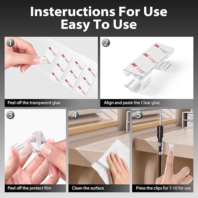 20 PCS Cable Clips, Strong Self Adhesive Cable Tidy Wire Clips, Adhesive Cable Management Wall Holder, Cord Organiser Clips for Home and Office - Transparent