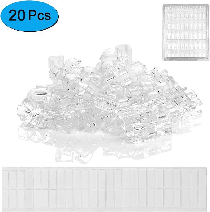 20 PCS Cable Clips, Strong Self Adhesive Cable Tidy Wire Clips, Adhesive Cable Management Wall Holder, Cord Organiser Clips for Home and Office - Transparent