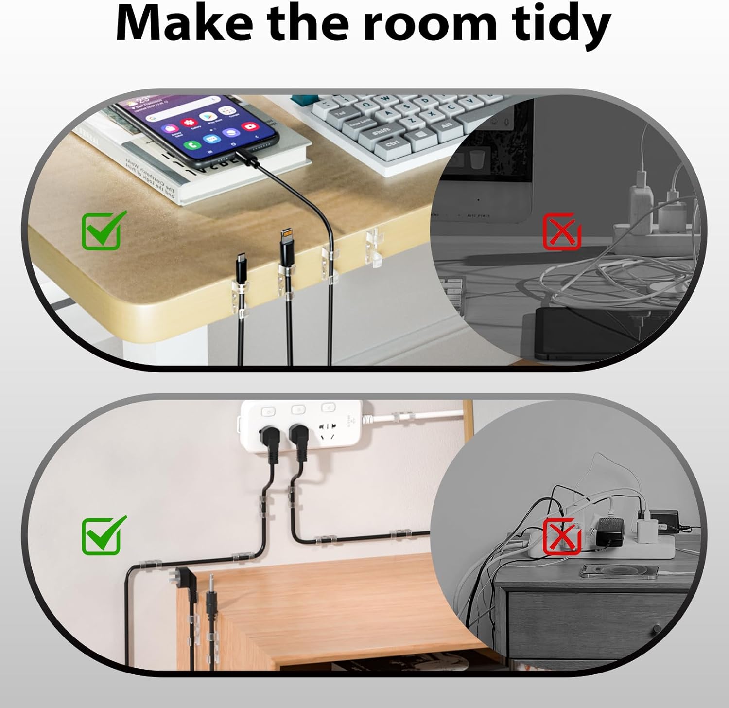 20 PCS Cable Clips, Strong Self Adhesive Cable Tidy Wire Clips, Adhesive Cable Management Wall Holder, Cord Organiser Clips for Home and Office - Transparent