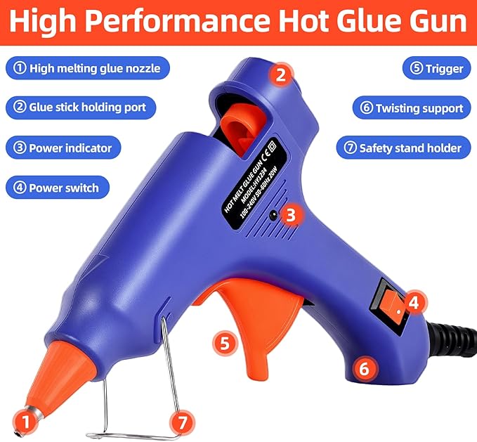Hot Glue Gun, 20W Mini Heating Hot Melt Glue Gun with Sticks 15pcs ON-Off Switch for DIY Arts, Hobby, Crafts, Home Repairs, Fabric, Metal, Wood, Glass, Card, Plastic