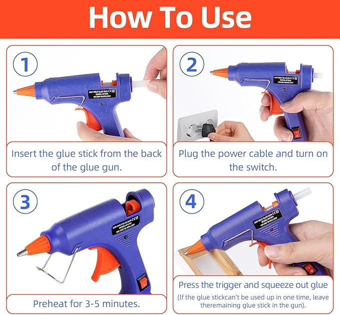 Hot Glue Gun, 20W Mini Heating Hot Melt Glue Gun with Sticks 15pcs ON-Off Switch for DIY Arts, Hobby, Crafts, Home Repairs, Fabric, Metal, Wood, Glass, Card, Plastic