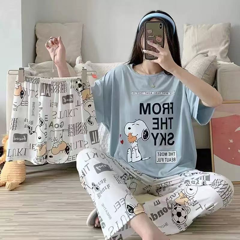 pyjamas 3 PCS  Pajamas for Women Set Short Sleeve Pajama Sets Floral Pj Sets Soft Sleepwear Women Sleepwear Sleep Shirt and Long Pants with Shorts Pajam nightwear nightgown