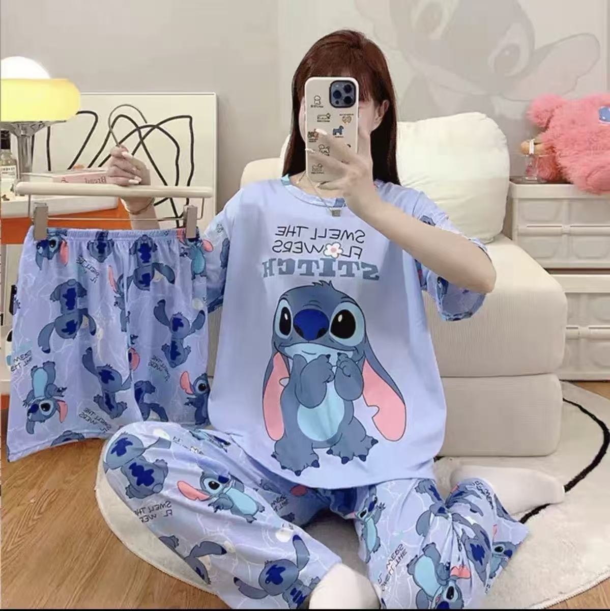 pyjamas 3 PCS  Pajamas for Women Set Short Sleeve Pajama Sets Floral Pj Sets Soft Sleepwear Women Sleepwear Sleep Shirt and Long Pants with Shorts Pajam nightwear nightgown