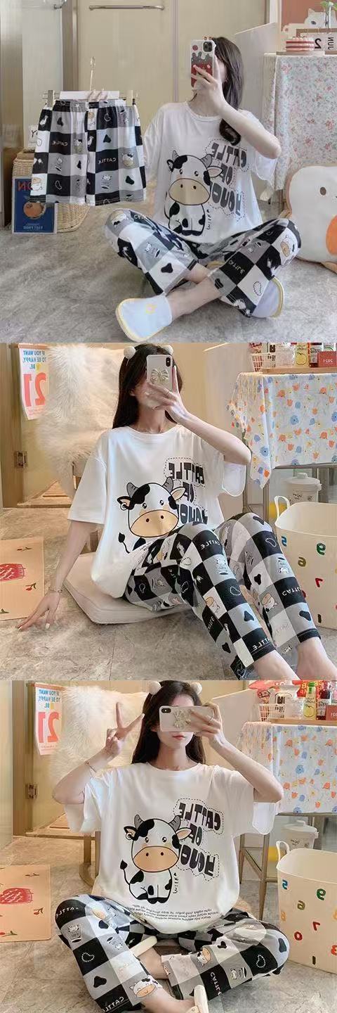 pyjamas 3 PCS  Pajamas for Women Set Short Sleeve Pajama Sets Floral Pj Sets Soft Sleepwear Women Sleepwear Sleep Shirt and Long Pants with Shorts Pajam nightwear nightgown