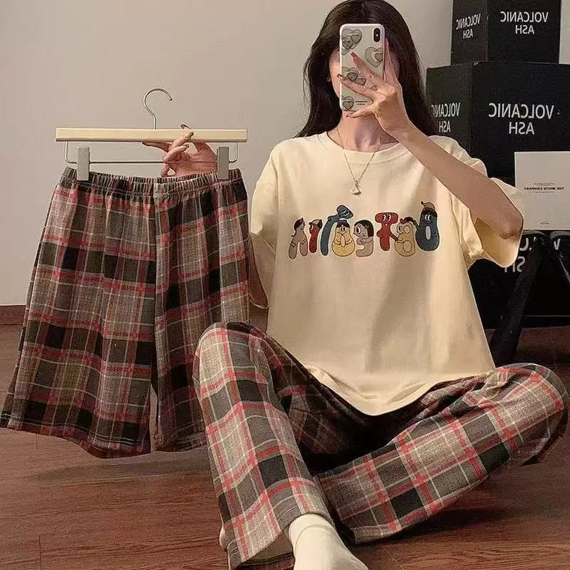 pyjamas 3 PCS  Pajamas for Women Set Short Sleeve Pajama Sets Floral Pj Sets Soft Sleepwear Women Sleepwear Sleep Shirt and Long Pants with Shorts Pajam nightwear nightgown