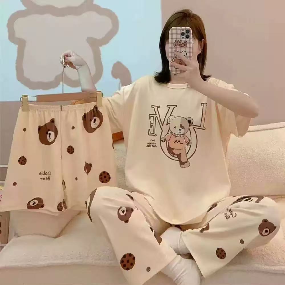 pyjamas 3 PCS  Pajamas for Women Set Short Sleeve Pajama Sets Floral Pj Sets Soft Sleepwear Women Sleepwear Sleep Shirt and Long Pants with Shorts Pajam nightwear nightgown