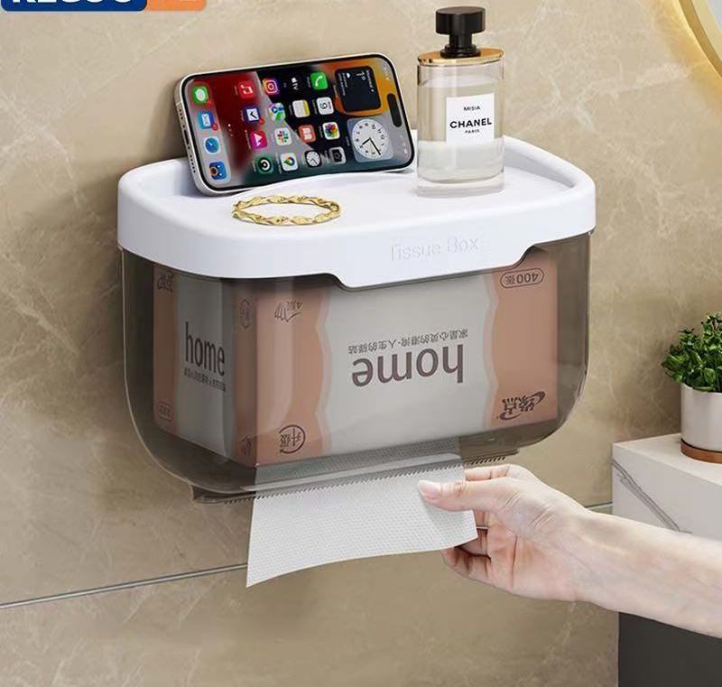 wall-mounted  toilet paper holder tissue holder with storage shelf tissue rack roll paper box for bathroom tissue box with shelf tissue storage case punch-free waterproof napkin shelf stuff