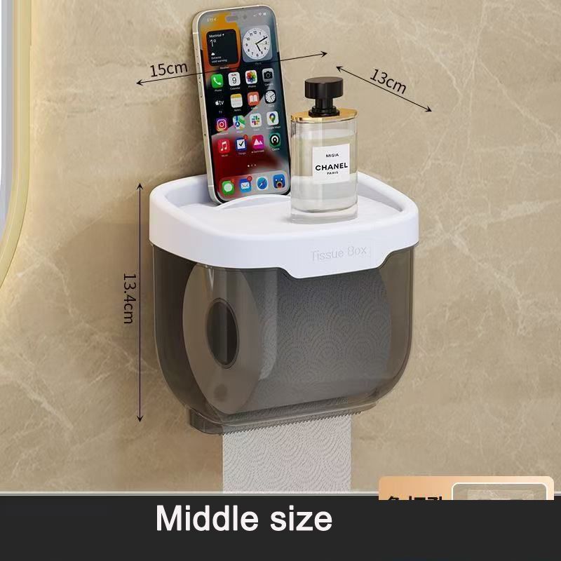 wall-mounted  toilet paper holder tissue holder with storage shelf tissue rack roll paper box for bathroom tissue box with shelf tissue storage case punch-free waterproof napkin shelf stuff