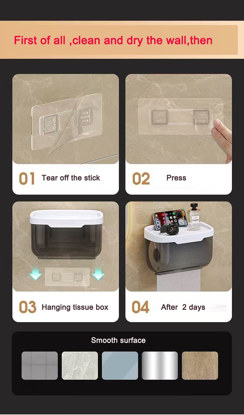 wall-mounted  toilet paper holder tissue holder with storage shelf tissue rack roll paper box for bathroom tissue box with shelf tissue storage case punch-free waterproof napkin shelf stuff