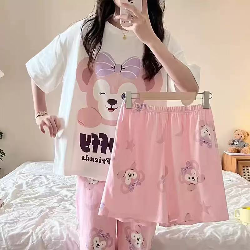 pyjamas 3 PCS  Pajamas for Women Set Short Sleeve Pajama Sets Floral Pj Sets Soft Sleepwear Women Sleepwear Sleep Shirt and Long Pants with Shorts Pajam nightwear nightgown