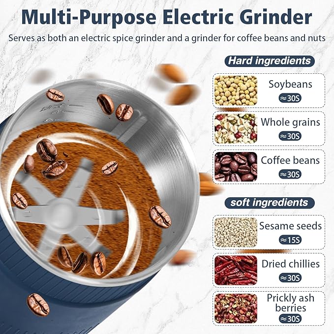 Spice Grinder 500ml, 200W Powerful Electric Coffee Bean Grinder with 8 Blades, Mini Home Grinder Smash Machine Spice Grinder Multi Function for Grain Nuts Seasoning Coffee Beans Spices
