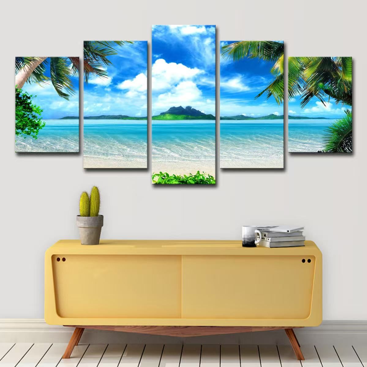 5 Piece/Set Landscape beach Picture Canvas Wall Art,Beach Painting Decor Ocean Canvas Prints for Living Room,no frame，Ready to Hang Only canvas painting