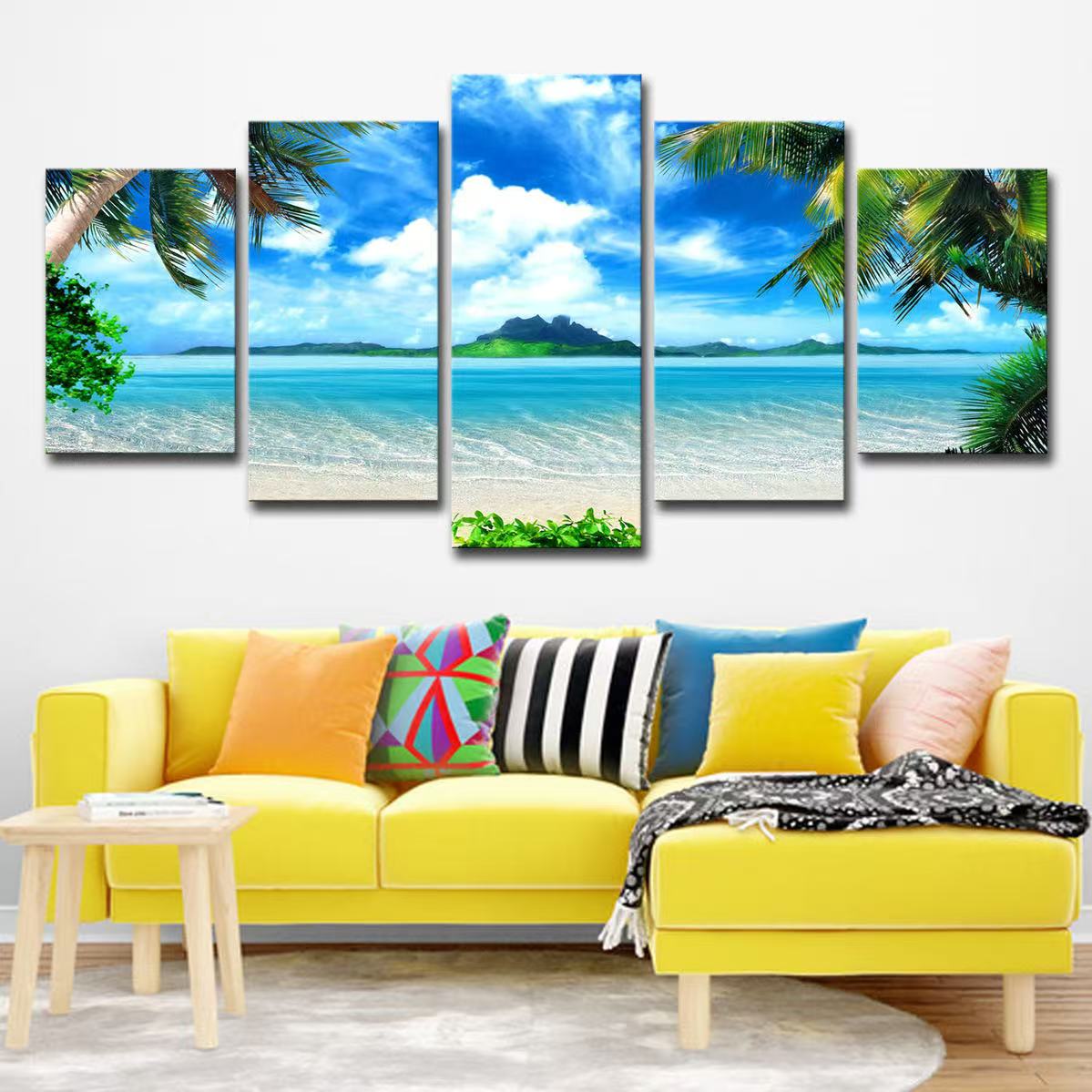 5 Piece/Set Landscape beach Picture Canvas Wall Art,Beach Painting Decor Ocean Canvas Prints for Living Room,no frame，Ready to Hang Only canvas painting