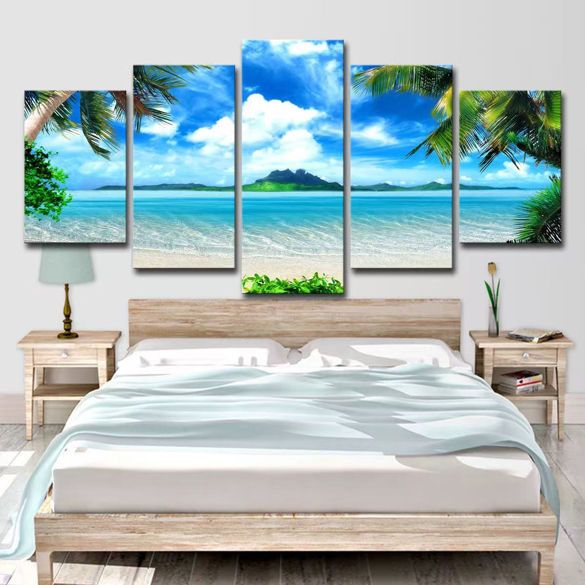 5 Piece/Set Landscape beach Picture Canvas Wall Art,Beach Painting Decor Ocean Canvas Prints for Living Room,no frame，Ready to Hang Only canvas painting