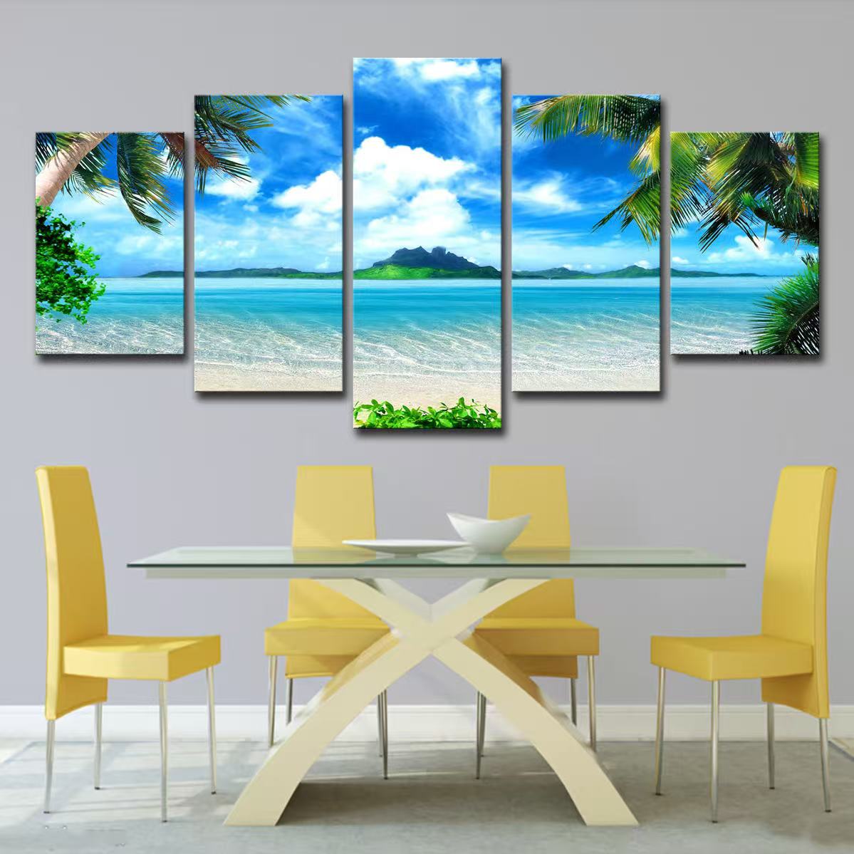5 Piece/Set Landscape beach Picture Canvas Wall Art,Beach Painting Decor Ocean Canvas Prints for Living Room,no frame，Ready to Hang Only canvas painting