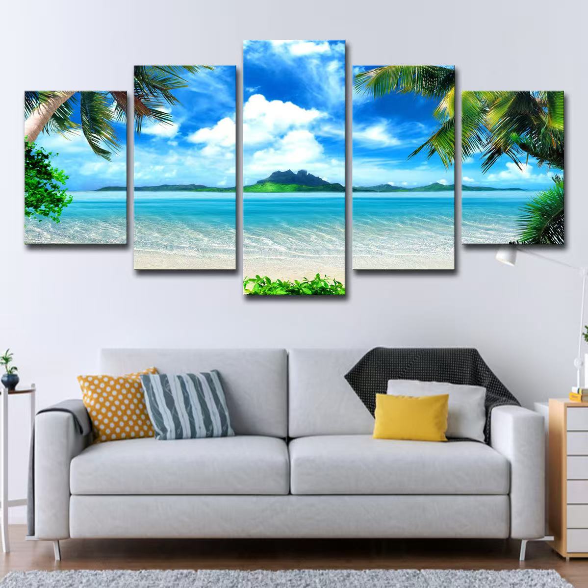 5 Piece/Set Landscape beach Picture Canvas Wall Art,Beach Painting Decor Ocean Canvas Prints for Living Room,no frame，Ready to Hang Only canvas painting
