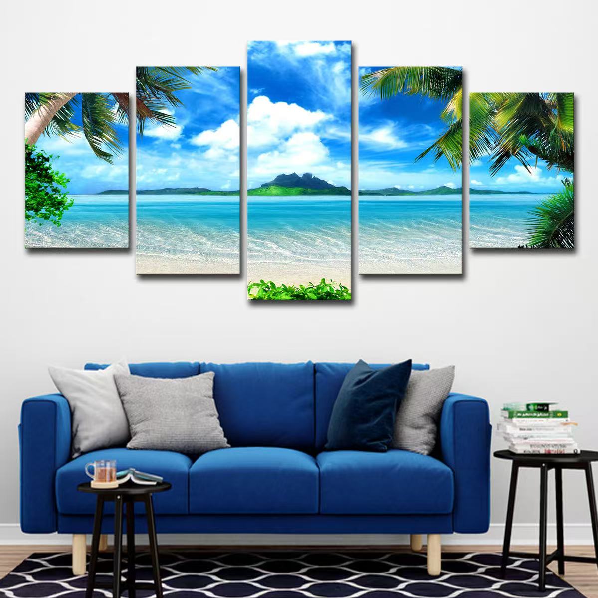5 Piece/Set Landscape beach Picture Canvas Wall Art,Beach Painting Decor Ocean Canvas Prints for Living Room,no frame，Ready to Hang Only canvas painting