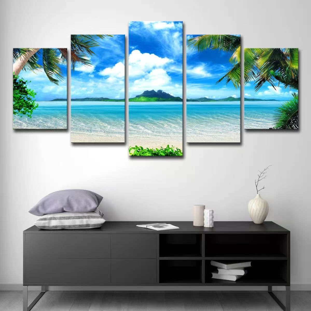5 Piece/Set Landscape beach Picture Canvas Wall Art,Beach Painting Decor Ocean Canvas Prints for Living Room,no frame，Ready to Hang Only canvas painting