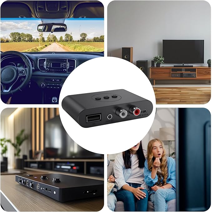 New Update Car Stereos,Audio Stereo Adapter  Bluetooth 5.3 Audio Receiver NFC U Flash Disk RCA 3.5mm AUX USB Stereo Music Wireless Adapter With Mic For Car Kit Speaker Amplifier Home Use