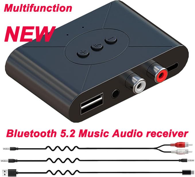 New Update Car Stereos,Audio Stereo Adapter  Bluetooth 5.3 Audio Receiver NFC U Flash Disk RCA 3.5mm AUX USB Stereo Music Wireless Adapter With Mic For Car Kit Speaker Amplifier Home Use