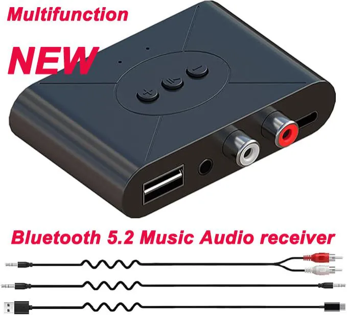 New Update Car Stereos,Audio Stereo Adapter  Bluetooth 5.3 Audio Receiver NFC U Flash Disk RCA 3.5mm AUX USB Stereo Music Wireless Adapter With Mic For Car Kit Speaker Amplifier Home Use