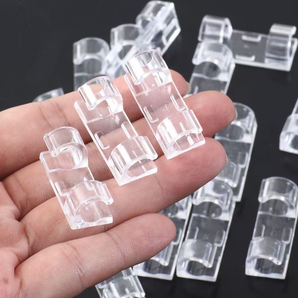 20 PCS Cable Clips, Strong Self Adhesive Cable Tidy Wire Clips, Adhesive Cable Management Wall Holder, Cord Organiser Clips for Home and Office - Transparent