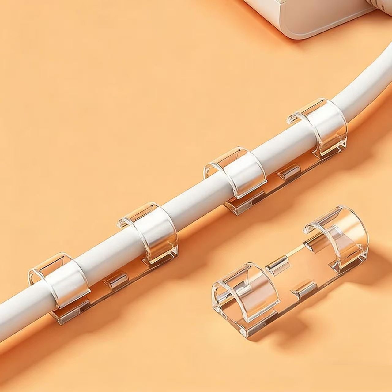 20 PCS Cable Clips, Strong Self Adhesive Cable Tidy Wire Clips, Adhesive Cable Management Wall Holder, Cord Organiser Clips for Home and Office - Transparent