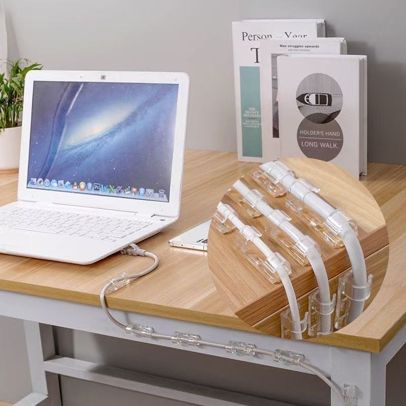 20 PCS Cable Clips, Strong Self Adhesive Cable Tidy Wire Clips, Adhesive Cable Management Wall Holder, Cord Organiser Clips for Home and Office - Transparent