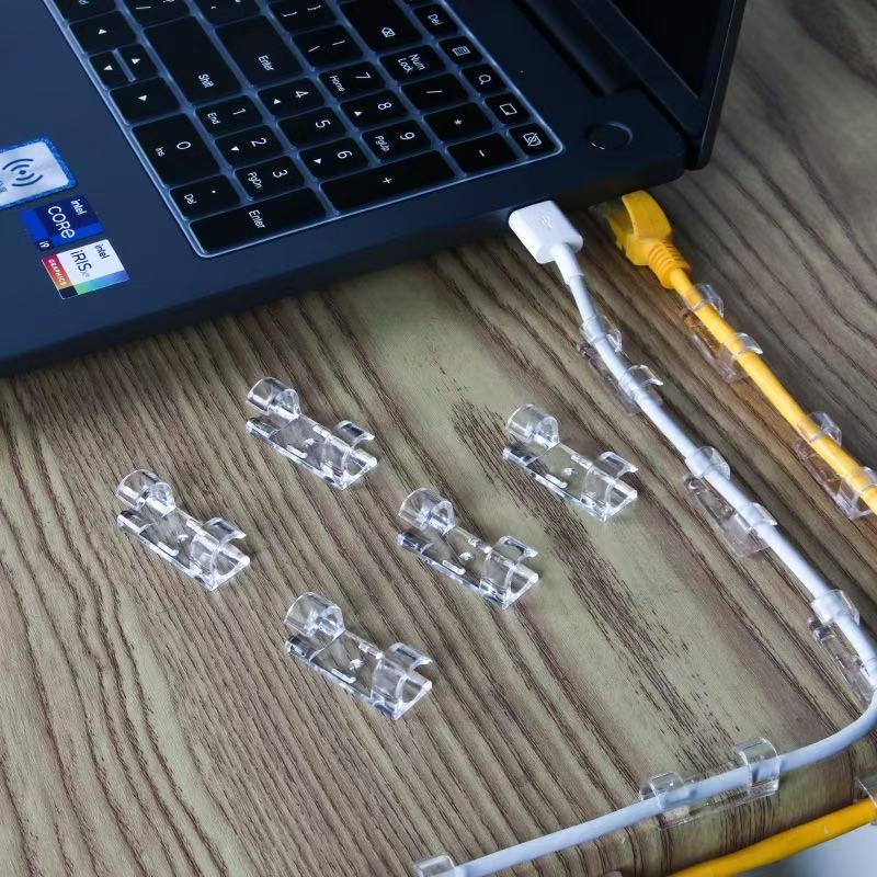 20 PCS Cable Clips, Strong Self Adhesive Cable Tidy Wire Clips, Adhesive Cable Management Wall Holder, Cord Organiser Clips for Home and Office - Transparent