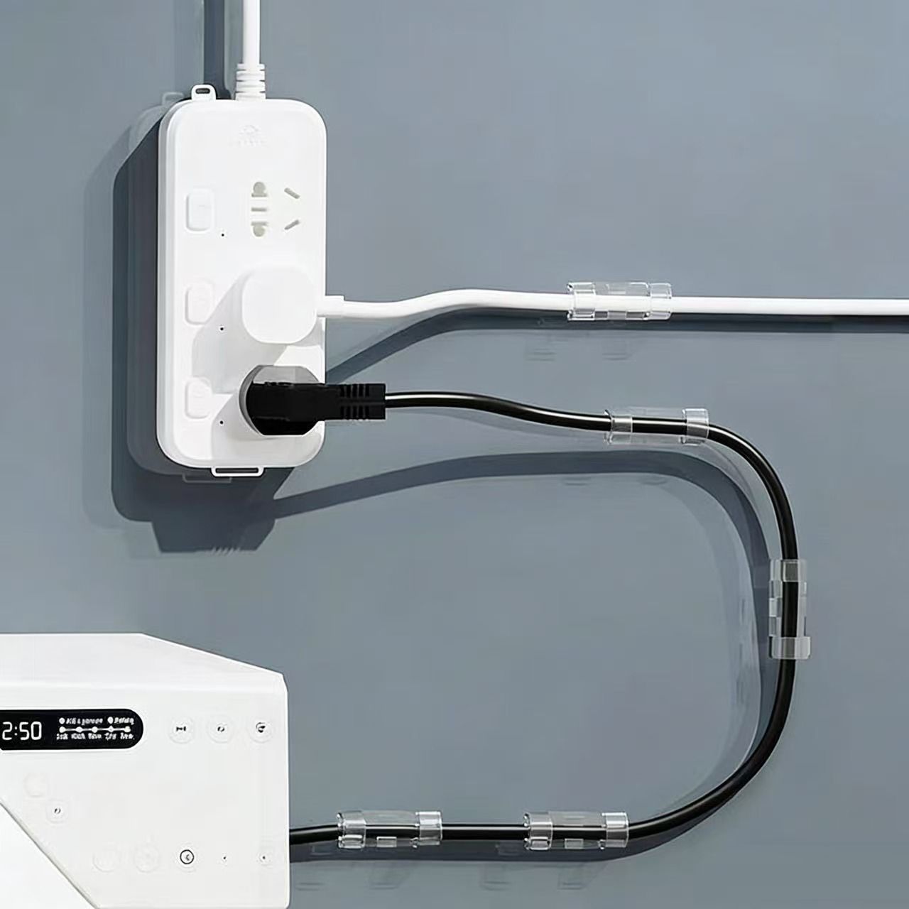 20 PCS Cable Clips, Strong Self Adhesive Cable Tidy Wire Clips, Adhesive Cable Management Wall Holder, Cord Organiser Clips for Home and Office - Transparent