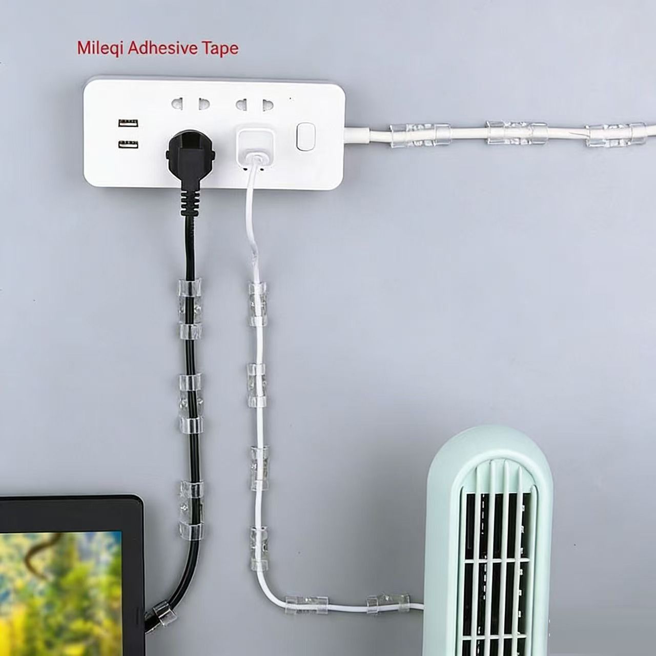 20 PCS Cable Clips, Strong Self Adhesive Cable Tidy Wire Clips, Adhesive Cable Management Wall Holder, Cord Organiser Clips for Home and Office - Transparent