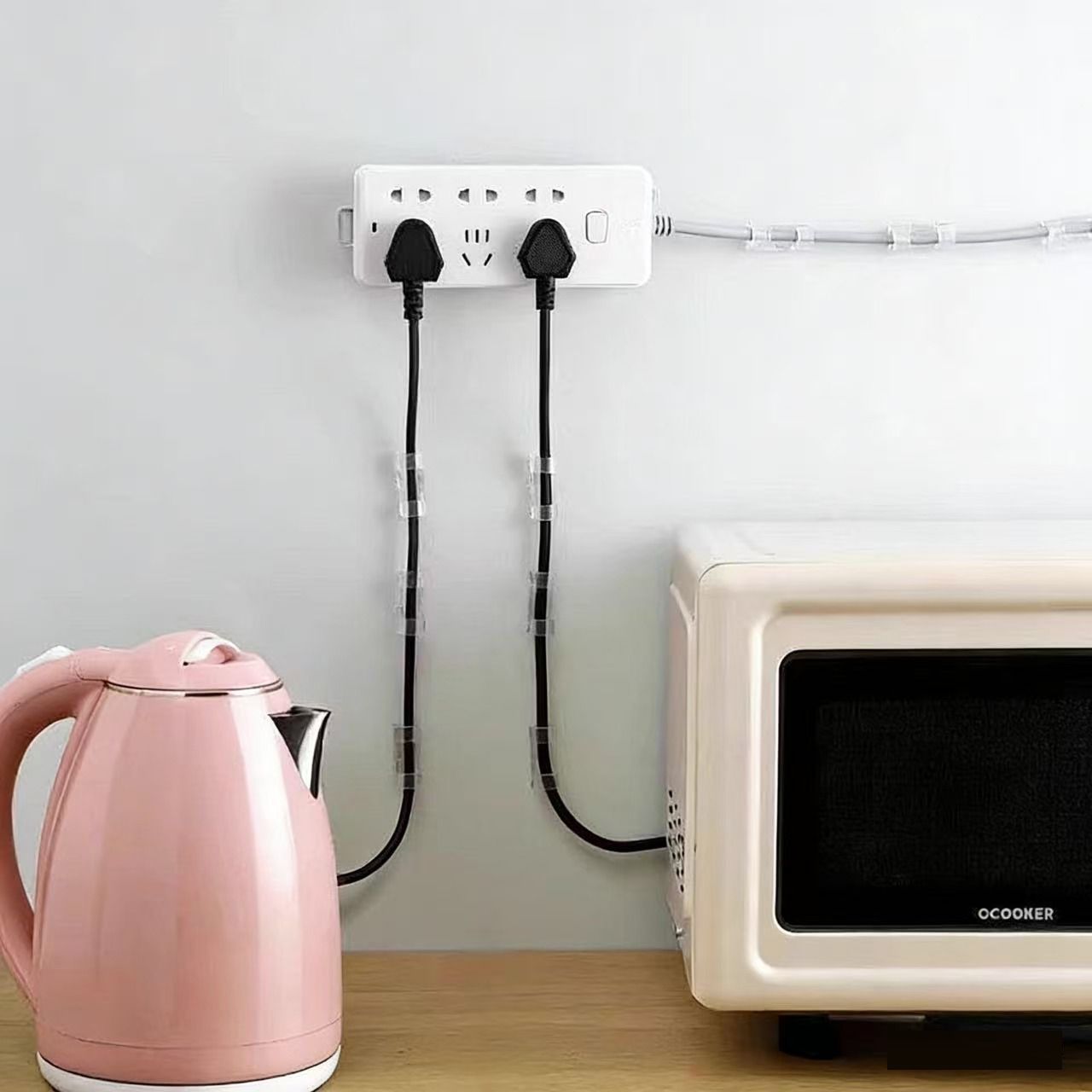 20 PCS Cable Clips, Strong Self Adhesive Cable Tidy Wire Clips, Adhesive Cable Management Wall Holder, Cord Organiser Clips for Home and Office - Transparent