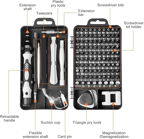 Precision Screwdriver Set,screwdriver kit，multi Repair Tools Professional Grade 115 in 1 Magnetic Repair Tool  for Electronics, Computer, iPhone, Laptop, Game Console, Watch, Eyeglasses, Modding