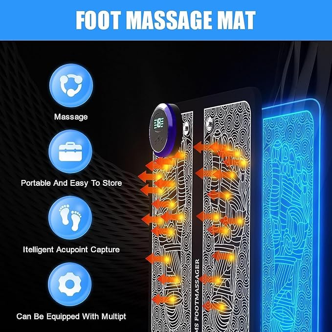 USB EMS Foot Massager Pad Portable Foot Care Massage Mat Pulse Muscle Stimulation Improve Blood Circulation Relieve Fatigue Relax Feet Footmassager Pad