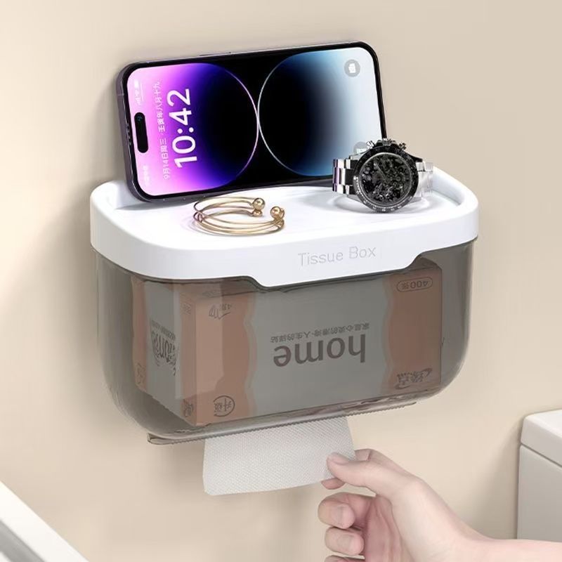 wall-mounted  toilet paper holder tissue holder with storage shelf tissue rack roll paper box for bathroom tissue box with shelf tissue storage case punch-free waterproof napkin shelf stuff