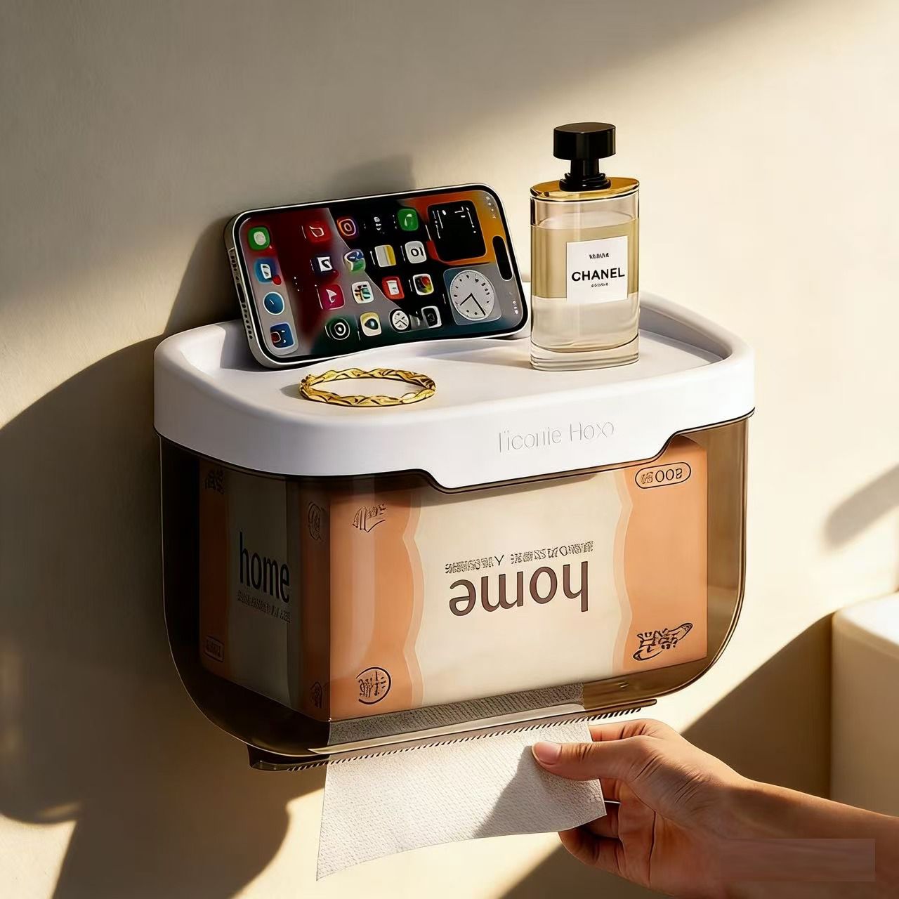 wall-mounted  toilet paper holder tissue holder with storage shelf tissue rack roll paper box for bathroom tissue box with shelf tissue storage case punch-free waterproof napkin shelf stuff