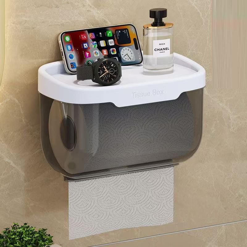 wall-mounted  toilet paper holder tissue holder with storage shelf tissue rack roll paper box for bathroom tissue box with shelf tissue storage case punch-free waterproof napkin shelf stuff