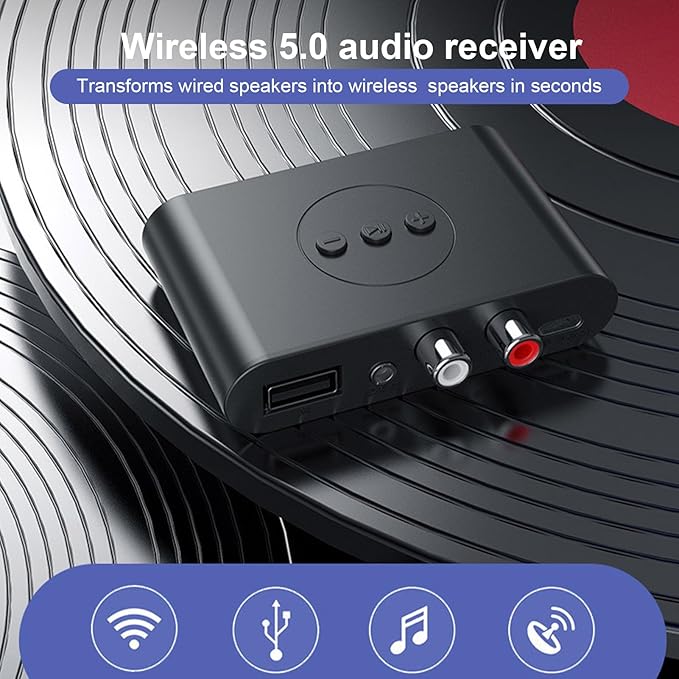 New Update Car Stereos,Audio Stereo Adapter  Bluetooth 5.3 Audio Receiver NFC U Flash Disk RCA 3.5mm AUX USB Stereo Music Wireless Adapter With Mic For Car Kit Speaker Amplifier Home Use