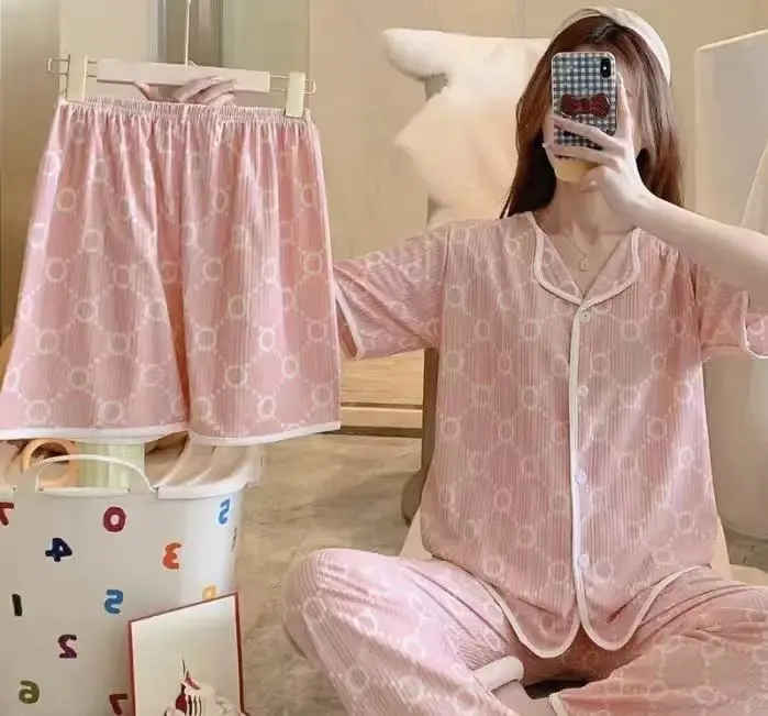 3PCS women pajamas set ，comfortable pyjamas，soft breathable sleepwear，3-in-1 loungewear for home & night use ，short sleeve top，long pants & shorts