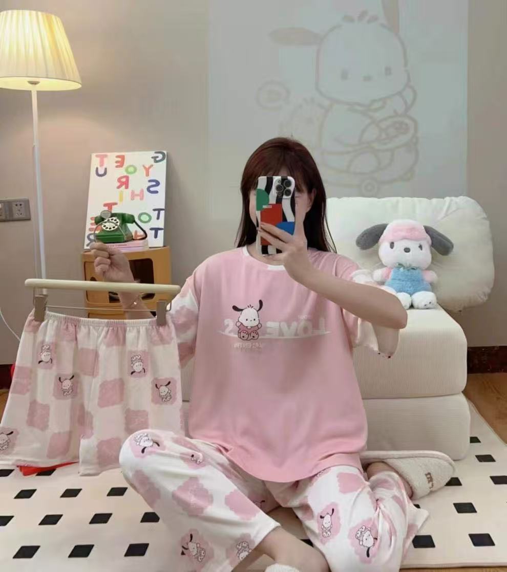 3 PCS  pyjamas Pajamas for Women Set Short Sleeve Pajama Sets Floral Pj Sets Soft Sleepwear Women Sleepwear Sleep Shirt and Long Pants with Shorts Pajam nightwear nightgown