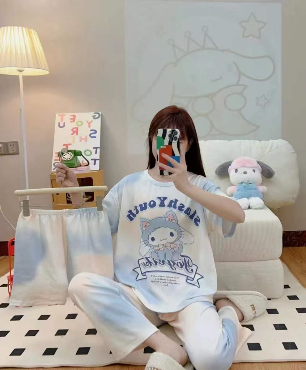 3 PCS  pyjamas Pajamas for Women Set Short Sleeve Pajama Sets Floral Pj Sets Soft Sleepwear Women Sleepwear Sleep Shirt and Long Pants with Shorts Pajam nightwear nightgown