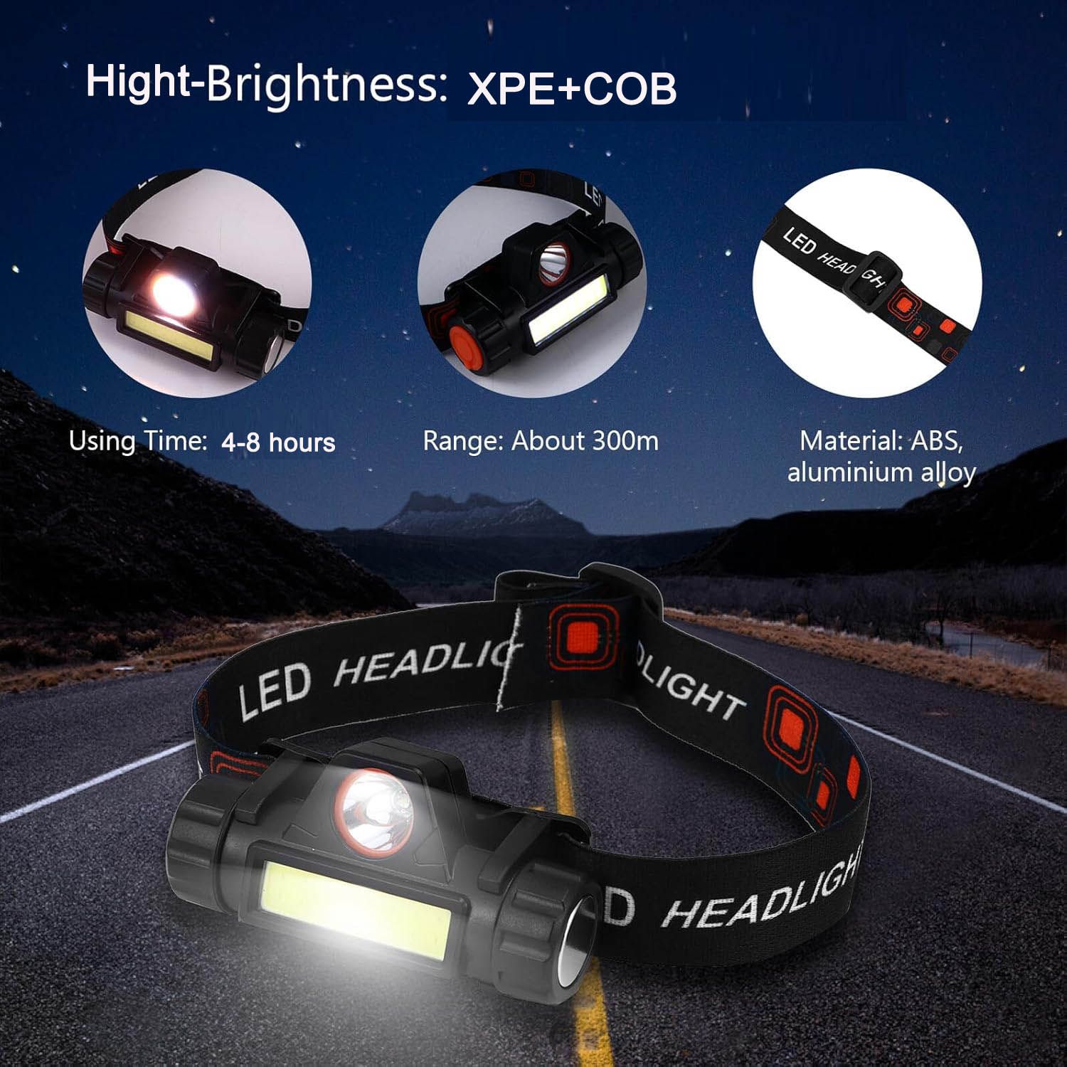headlight torcha Ultra bright headlamp LED Flashlight  3 mode LED Head light USB Rechargeable  Head lamp  head Torch for camping ， hiking working  head light