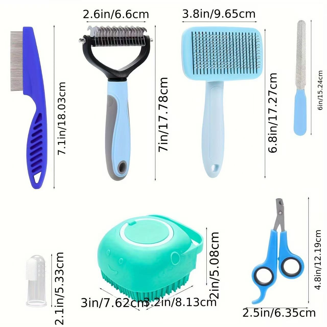 Complete 8pcs pet grooming kit for dog & cats multi-functional pet care set grooming tools kit pet washing & care kit Pet Nail Clippers & Files Pet Shampoo Brushes Hair Removal Brushes Toothbrush