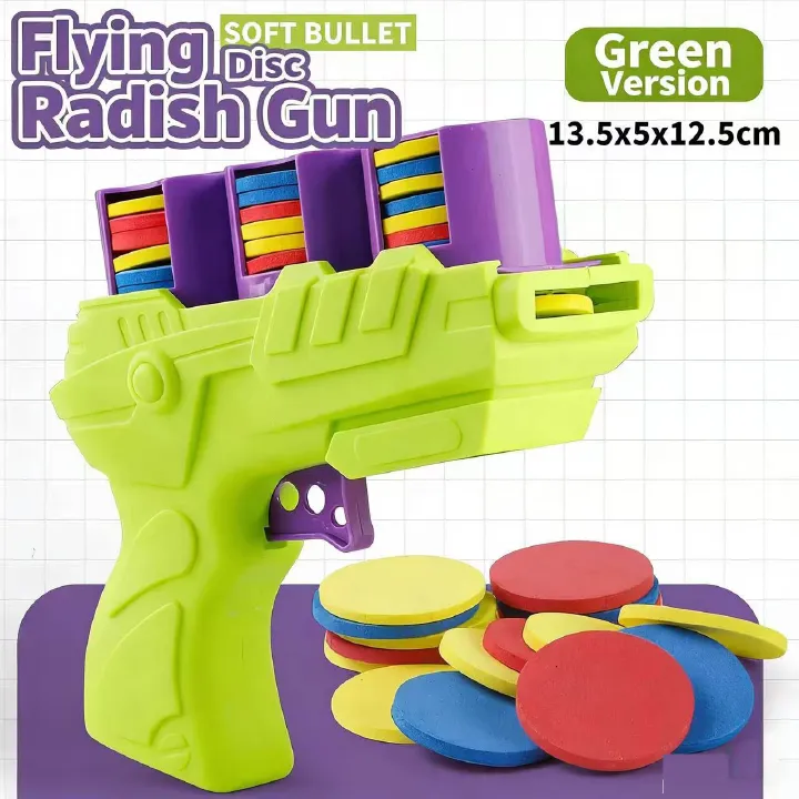 Kids Foam Flying Disc Radish Gun Toy, Soft Disc Shooting Launcher, Outdoor Interactive Game Toy For Boys & Girls