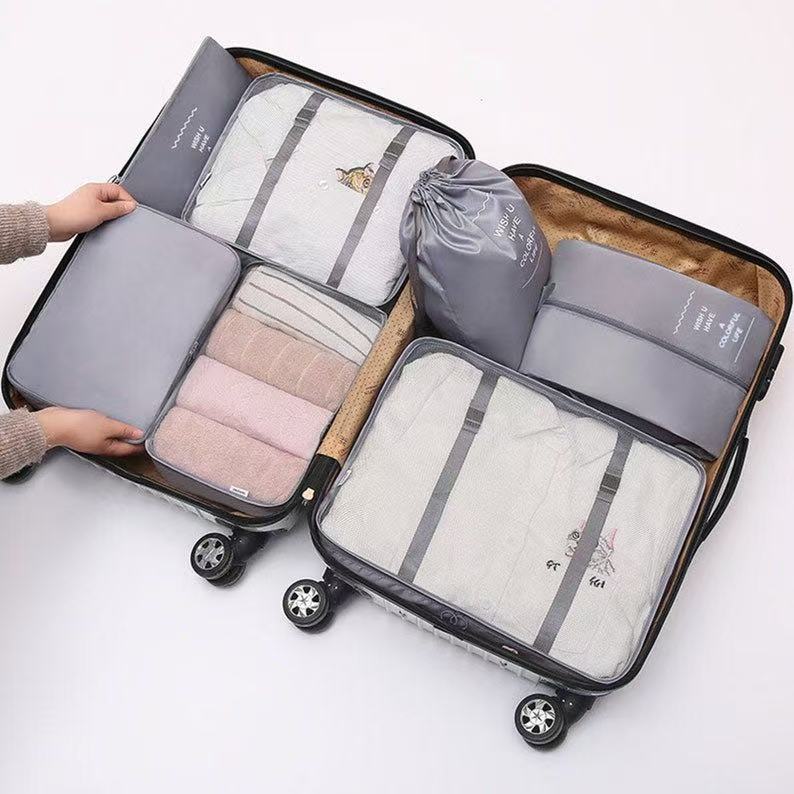 7Pcs Travel Organizer Packing Cubes Set, Foldable Luggage Storage Bags for Clothes Shoes, Portable Suitcase Organizer Pouches for home & trip