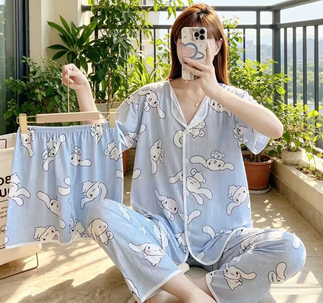 3PCS women pajamas set ，comfortable pyjamas，soft breathable sleepwear，3-in-1 loungewear for home & night use ，short sleeve top，long pants & shorts
