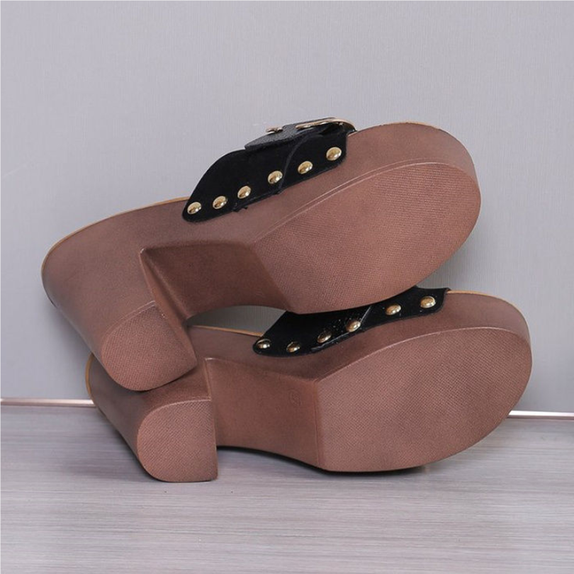 Women's Shoes Slippers Mules Thick-heeled sandals for women, new European and American high-heeled shoes, large size, comfortable, thick-soled, fashionable rivet high-heeled slippers