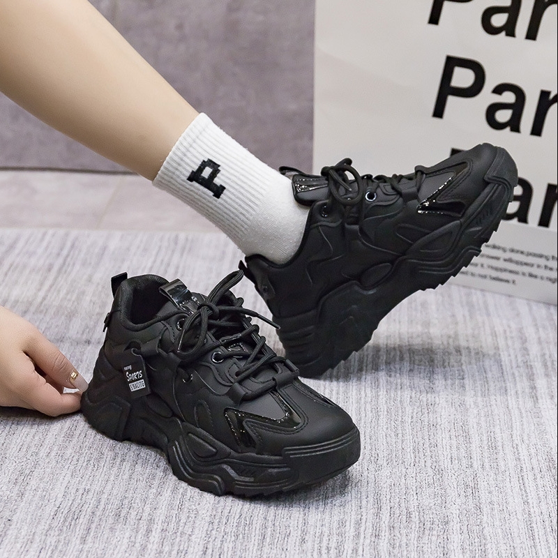 Shoes  Women's Shoes  Sneakers  New Thick-Soled Black Shoes Sports Soft Soles No Fatigue Breathable Running Fashion Shoes